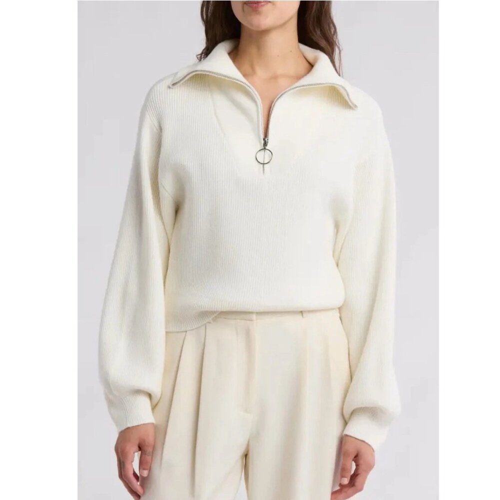 Laundry by Shelli Segal Women's Ribbed Half Zip‎ Sweater Marshmallow Size S